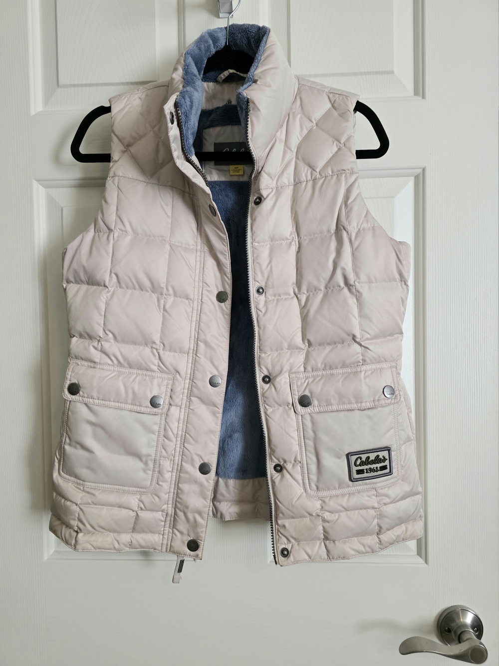 Cabela's Cream Quilted Puffer Vest with Patch Detail